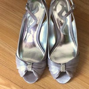 Nina Silver Satin Slingback shoes
